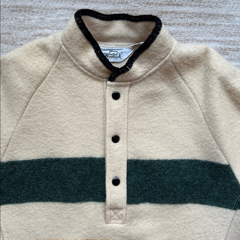 Woolrich Hudson Bay Stripe Pullover Sweater Womens Beige Snap 70s 80s USA Large - Picture 5 of 15